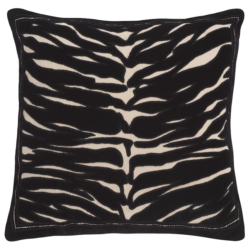 SAFAVIEH Home Rhea 18-inch Square Black/Ivory Cotton Velvet Decorative Throw Pillow - Black/Ivory