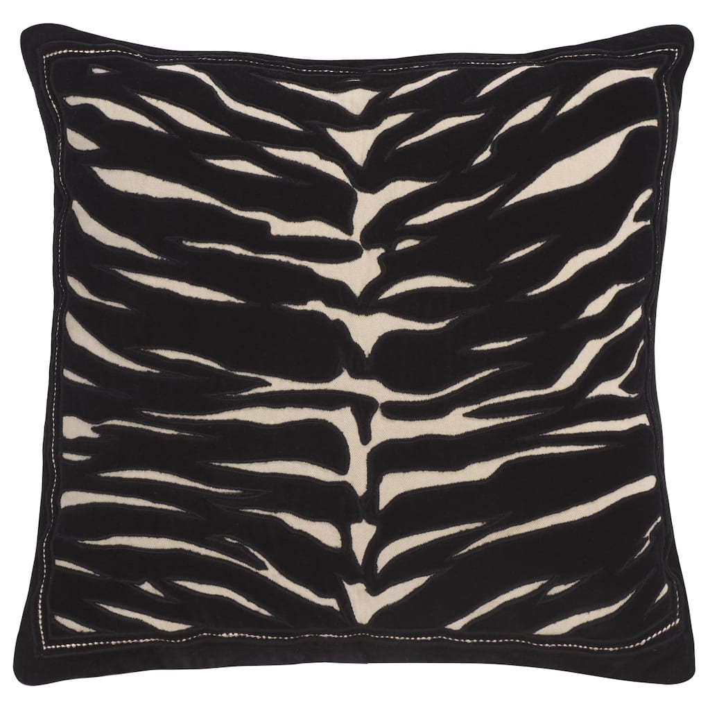 SAFAVIEH Home Rhea 18-inch Square Black/Ivory Cotton Velvet Decorative Throw Pillow