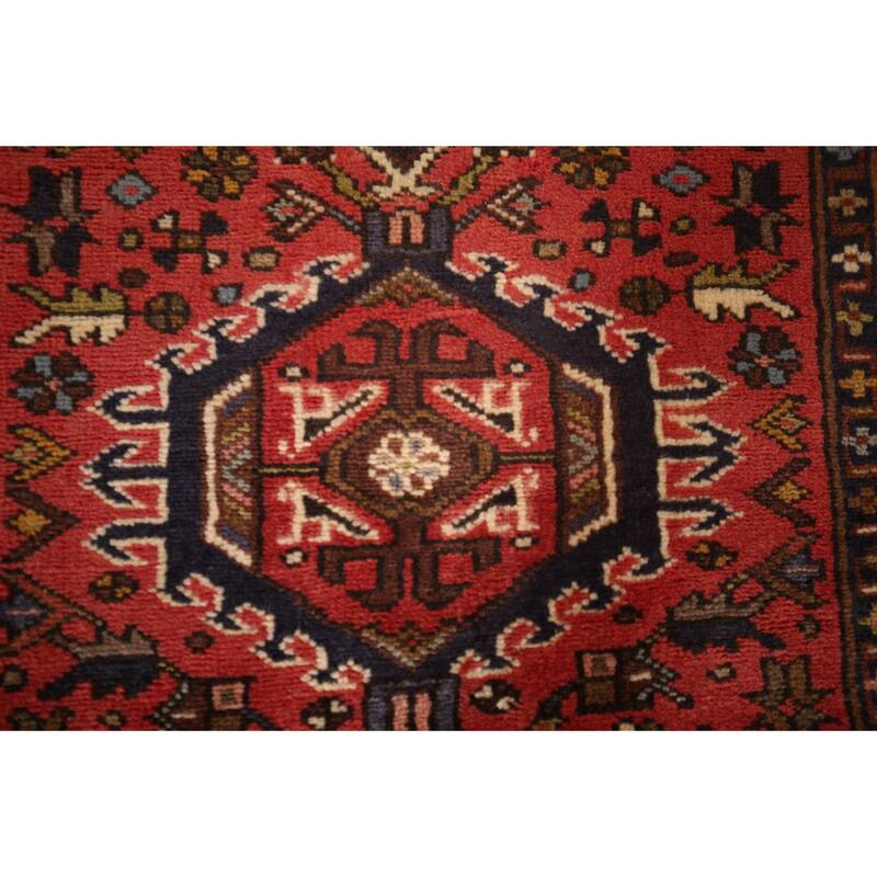 Geometric Gharajeh Persian Runner Rug Handmade Tribal Red Wool Carpet - 2'5"x 9'5"