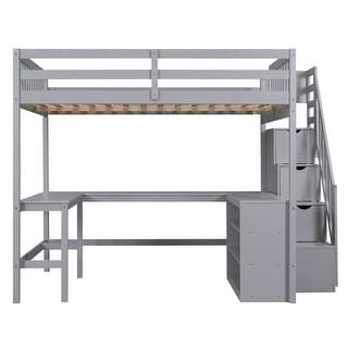 Versatile Full Size Loft Bed, Solid Wood High LoftBed Frame w/Desk