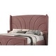 preview thumbnail 3 of 4, Kerith Modern Wood Queen Size Bed, Wingback Frame, Pink Velvet, Chrome Legs