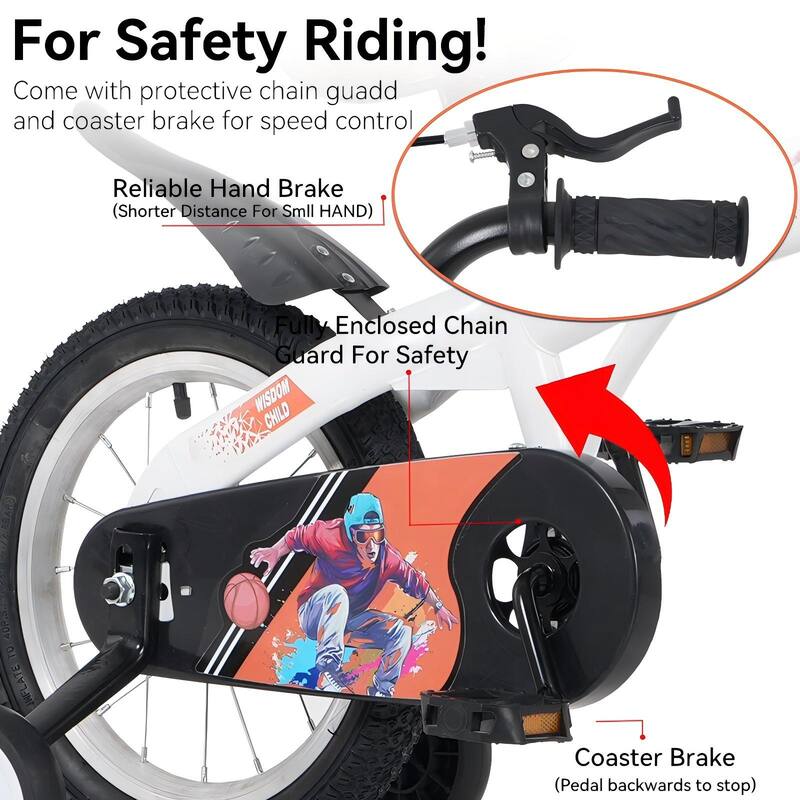 16 Inch Kids Bike with Adjustable Saddle, Dual Brakes and Training Wheels Steel Frame Bicycle for Ages 4-7
