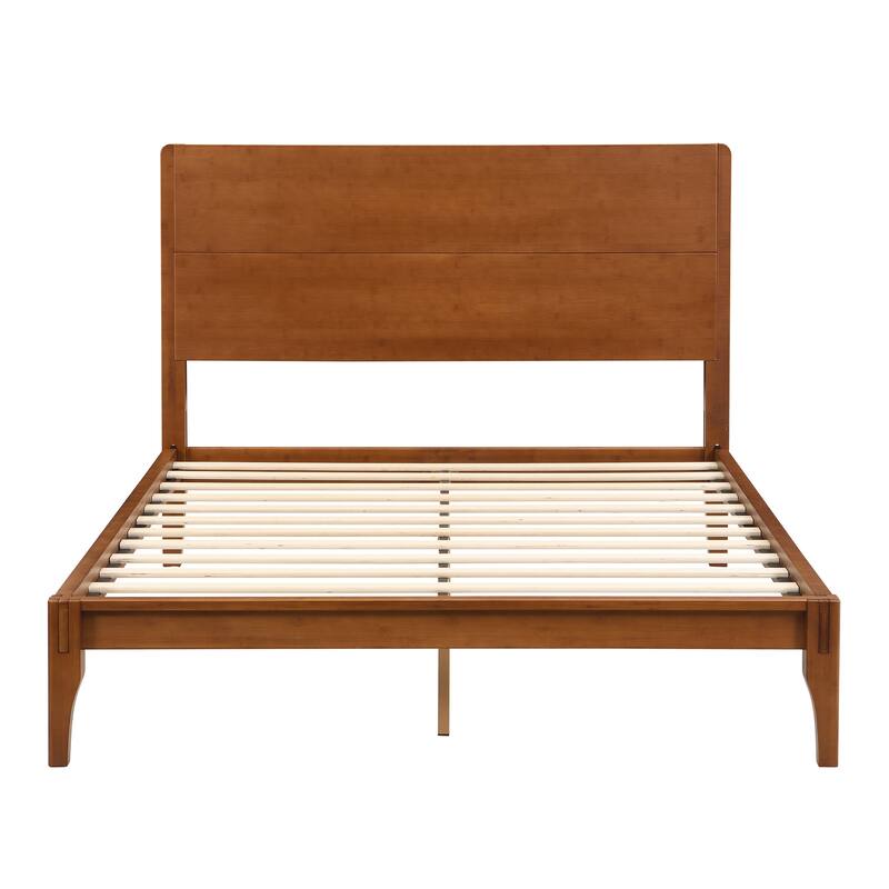 Bamboo Wood Platform Bed/Mid-Century Modern Bed Frame with Tall Headboard/Wood Slat Support/No Box Spring Needed/Easy Assembly