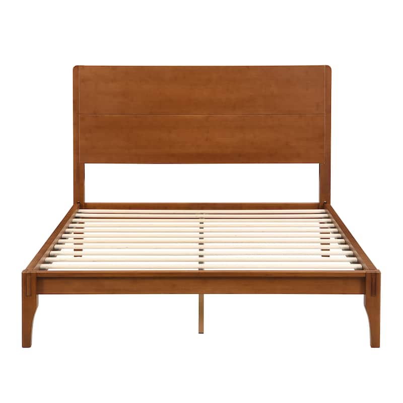 Full/Queen/King Bamboo Platform Bed, Mid-Century Modern Bed Frame with Tall Headboard, Wood Slat Support, No Box Spring Needed