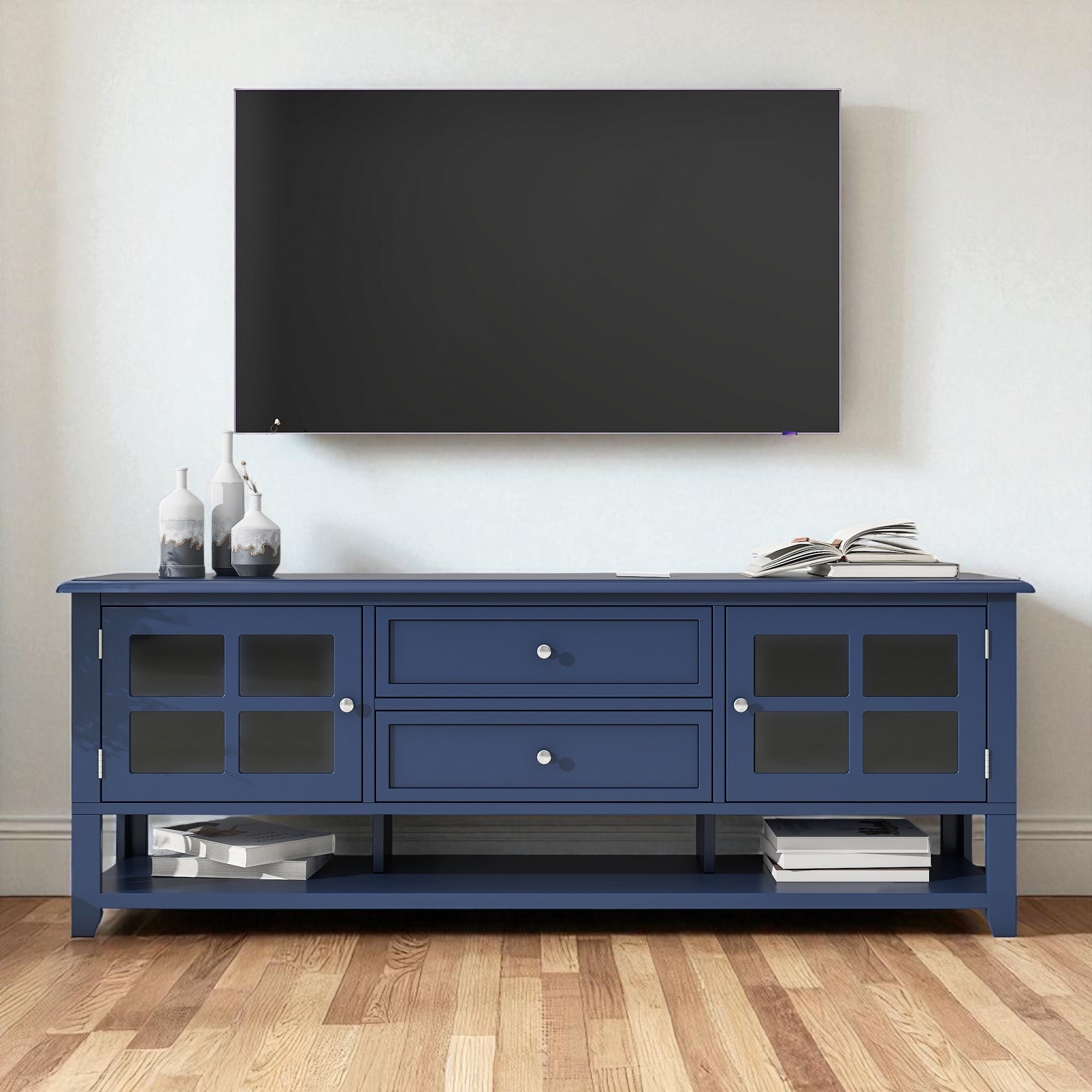 TV Stand for 60'' TV, Modern MDF Entertainment Center with Storage Cabinets, Media Console Table for Living Room & Bedroom