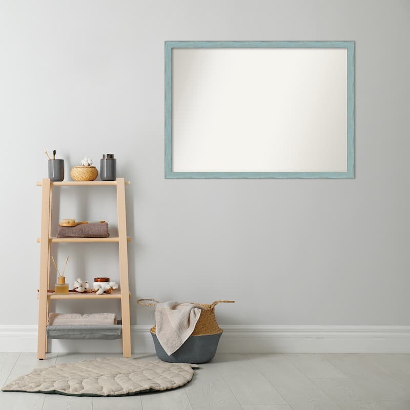 Non-Beveled Wood Bathroom Wall Mirror - Sky Blue Rustic Frame