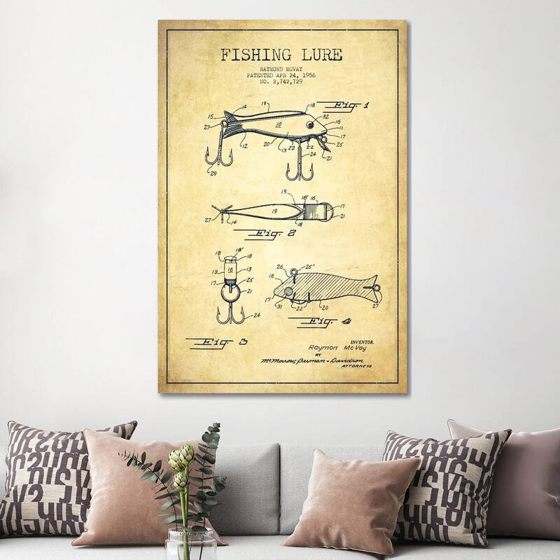 iCanvas "Fishing Tackle Vintage Patent Blueprint" by Aged Pixel Canvas Print