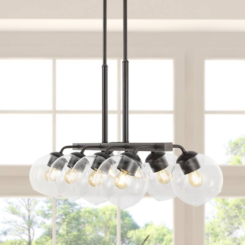 Jaxon 33.5" 8-Light Farmhouse Bohemian Iron/Glass Linear LED Pendant, Oil Rubbed Bronze/Clear by JONATHAN Y - 8 Light - Oil Rubbed Bronze