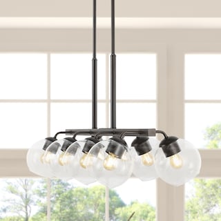 Jaxon 33.5" 8-Light Farmhouse Bohemian Iron/Glass Linear LED Pendant, Oil Rubbed Bronze/Clear by JONATHAN  Y - 8 Light