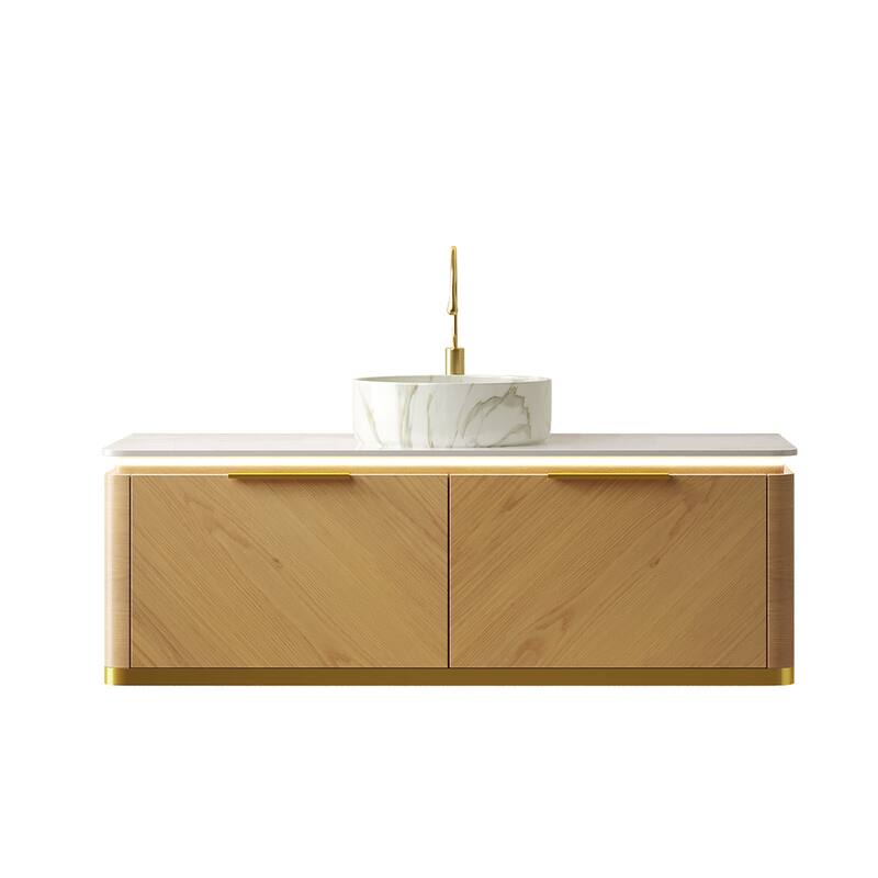 GDFStudio - Dipa Modern 48" Floating Bathroom Vanity with Sensor Light, Drawers & Marble Pattern Ceramic Basin, WITHOUT Faucet