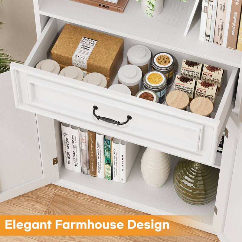 Farmhouse 25'' Kitchen Pantry Cabinet with Drawer ＆ Doors, Freestanding Cupboard with Storage Shelves for Kitchen, Dining Room