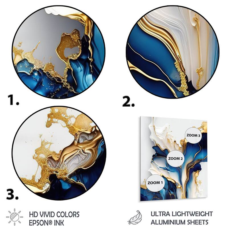 Designart 'Abstract Geode Gold And Blue Marble Shape III' Modern Geometric Metal Wall Art