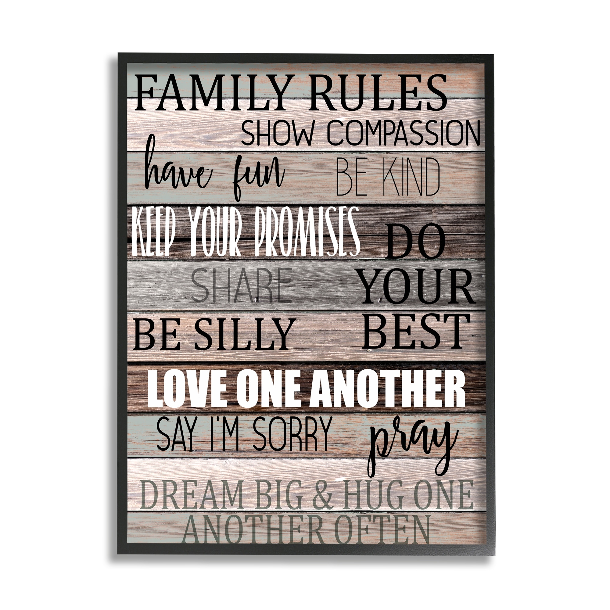 大人気☆ Stupell Industries Family Rules Text Fun Wood Grain Rustic Tan  Tealデザイン、Kim