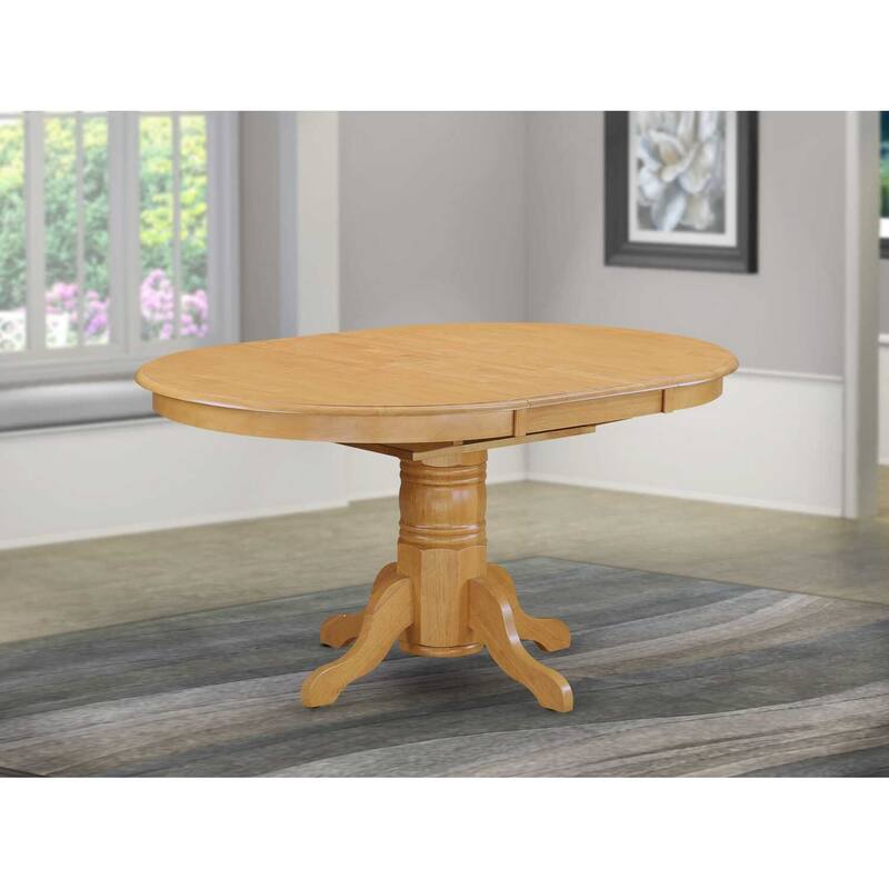 Oval Expandable Dining Table with 42x60 Inch Butterfly Leaf and Elegant Pedestal Base in Oak
