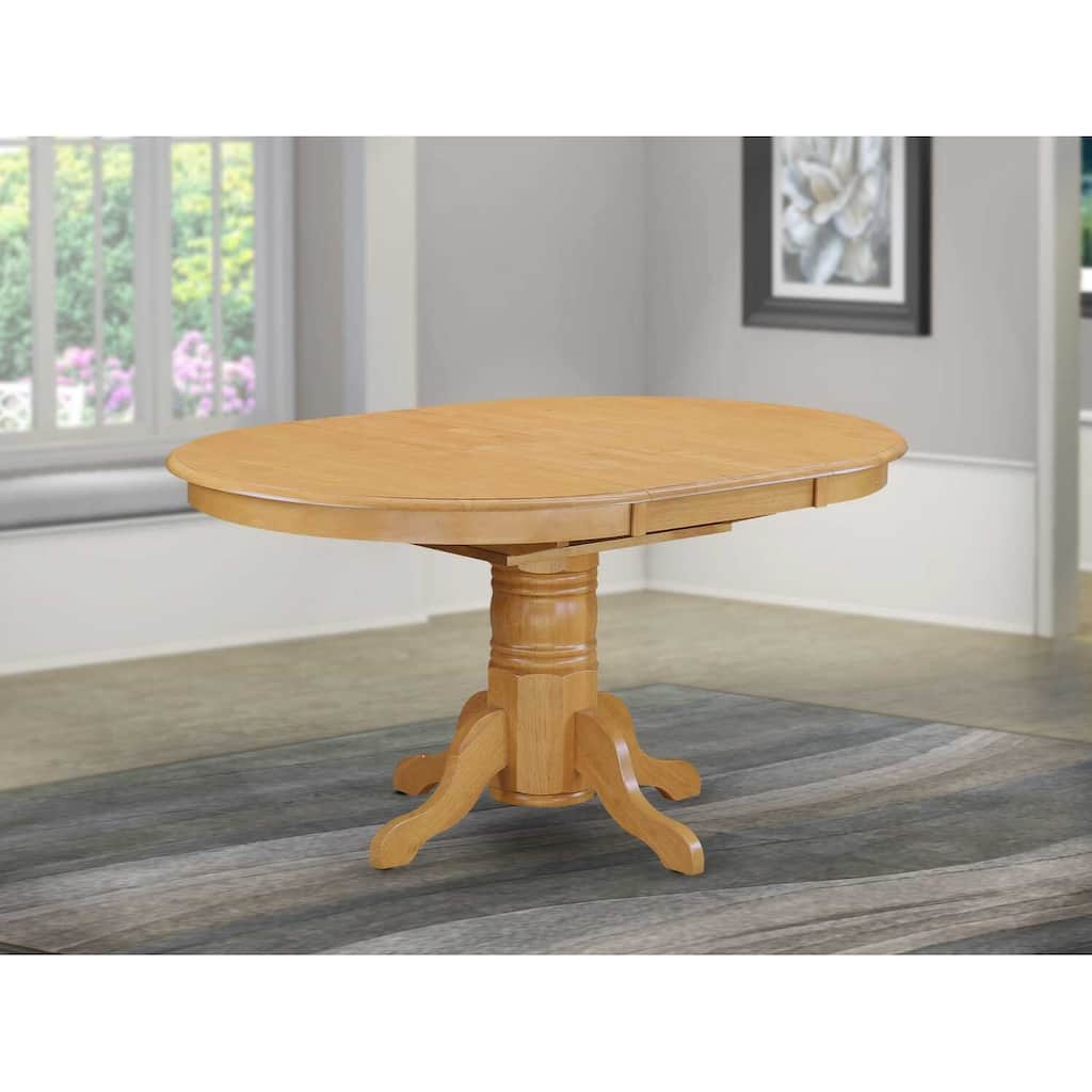 Oval Expandable Dining Table with 42x60 Inch Butterfly Leaf and Elegant Pedestal Base in Oak