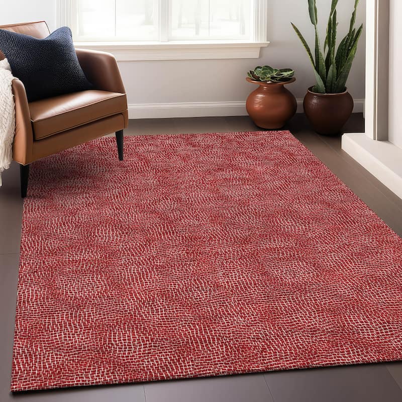 Machine Washable Indoor/ Outdoor Solid Modern Chantille Rug - Red - 3' x 5'