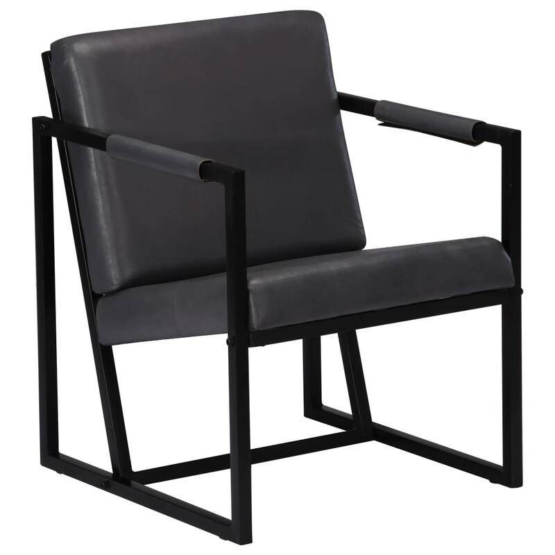 vidaXL Armchair Gray Real Leather - 21.7" x 24.4" x 29.5"
