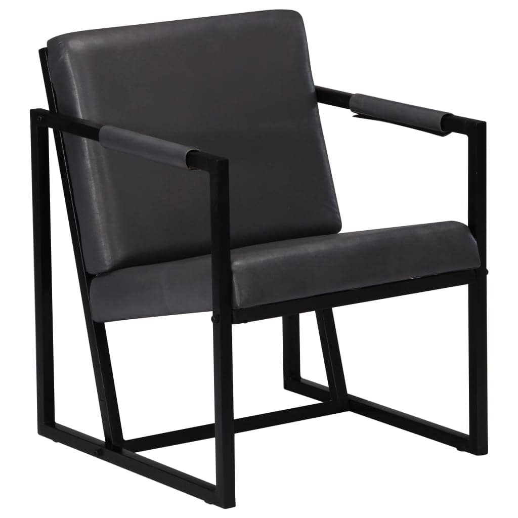 vidaXL Armchair Gray Real Leather - 21.7" x 24.4" x 29.5"