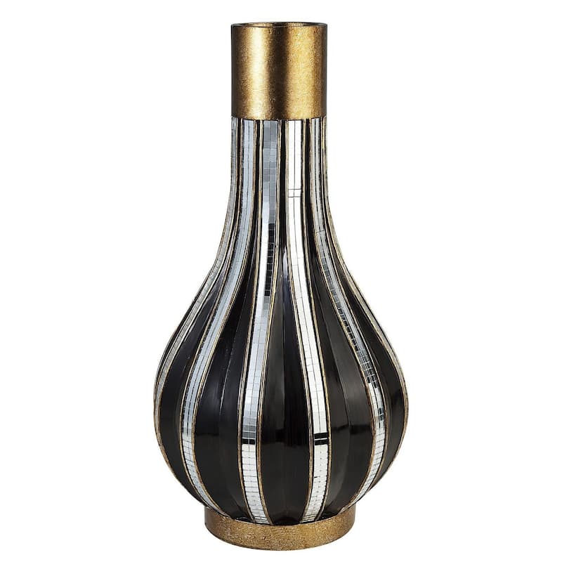 Gold and Black Striped Polyresin Bud Vase for Home Decor