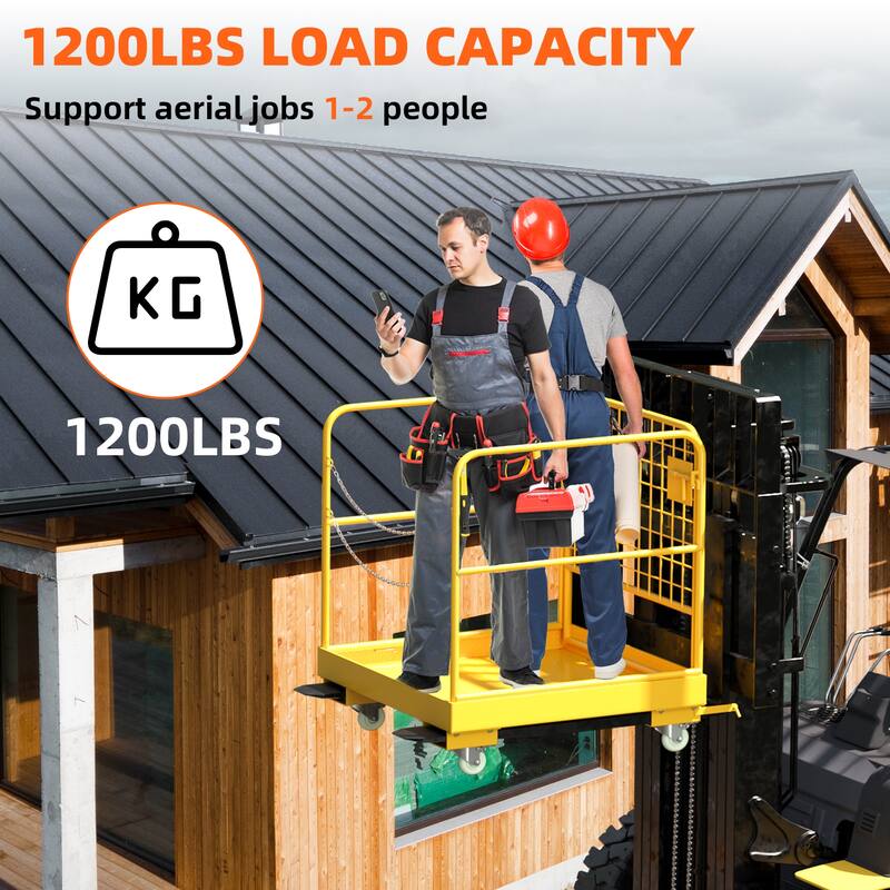 Forklift Safety Cage, 36"x36" Forklift Man Basket Foldable Forklift Work Platform with Double Chain Guardrail for Aerial Work