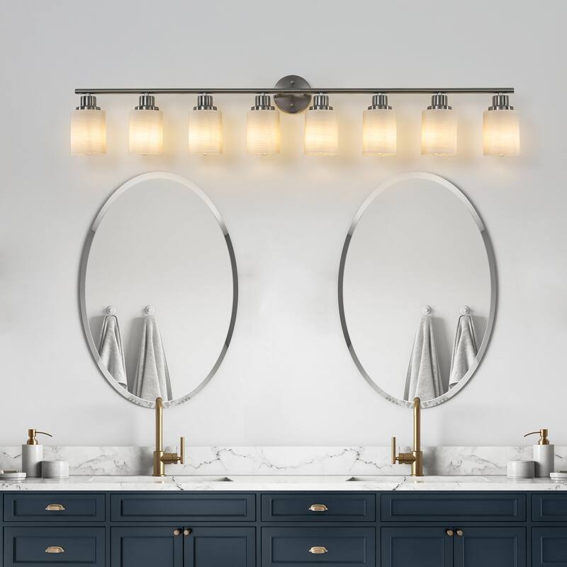 52" Modern 8-Light Vanity Wall Sconce,with Frosted Glass Shades for Bathroom or Hallway Lighting (No Bulbs)