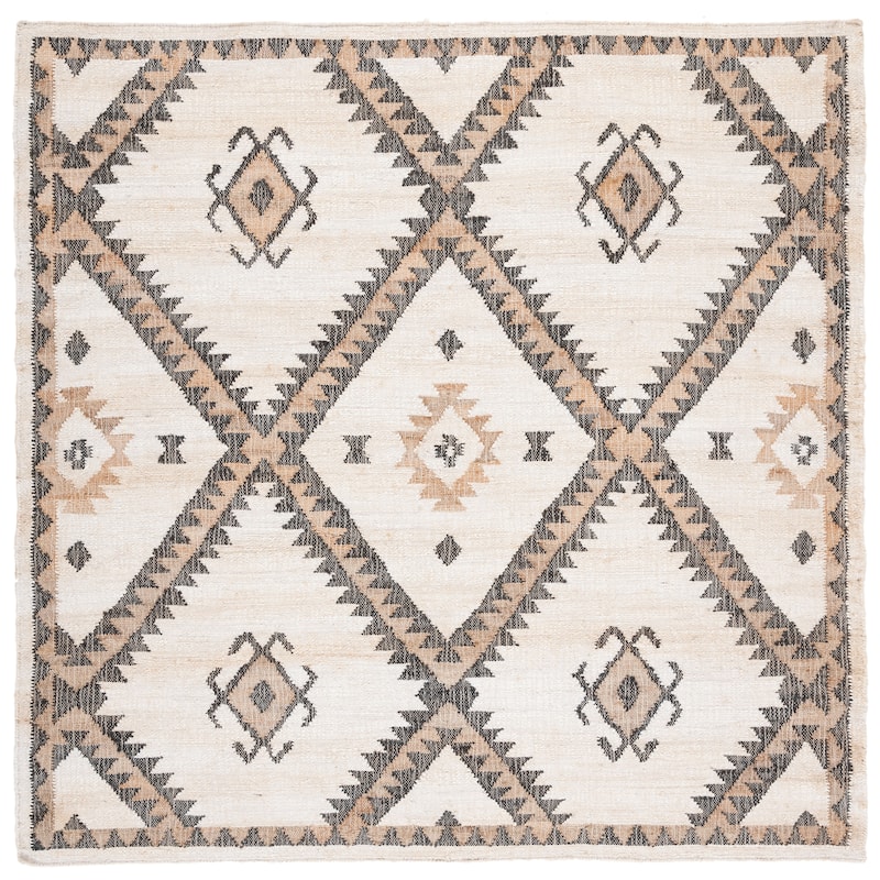 SAFAVIEH Flatweave Kilim Anneclaar Jute Rug - 7' Square - Ivory/Black