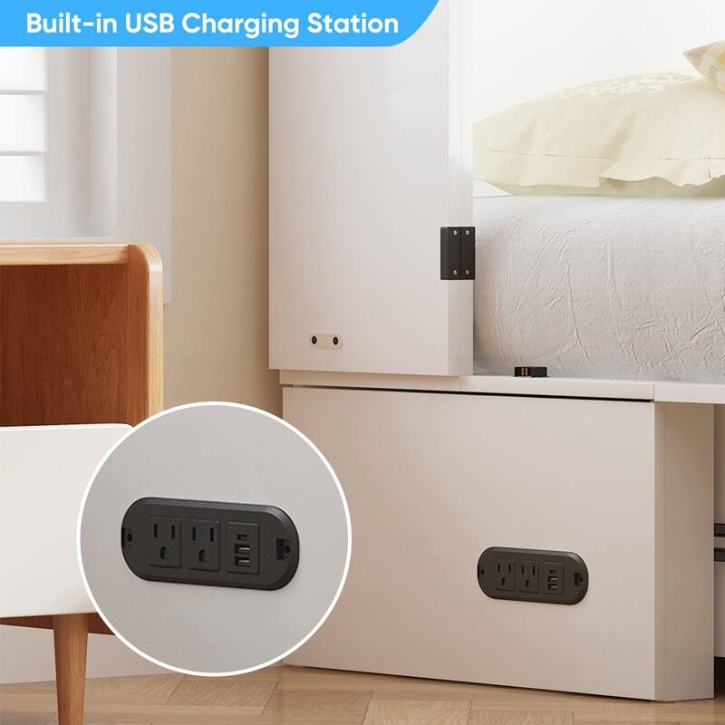 Mixoy Modern Murphy Bed Cabinet Queen Size with Charging,Optional Mattress