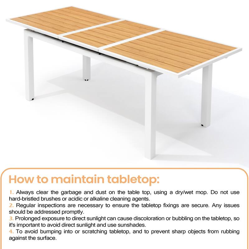 VredHom Outdoor Aluminum Dining Table 6-Person Patio Expandable Table - 83.1" / 63.2" (L) x 33.66" W x 30.51" H