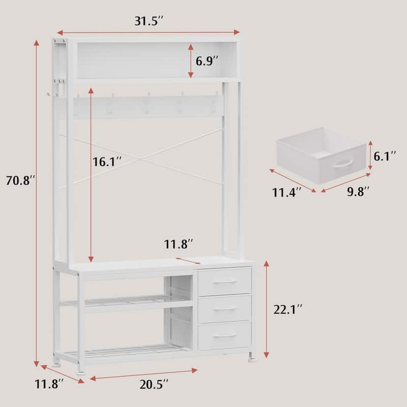 5-in-1Hall Tree Entryway Shoe Rack with 7 Hooks& 3 Drawers