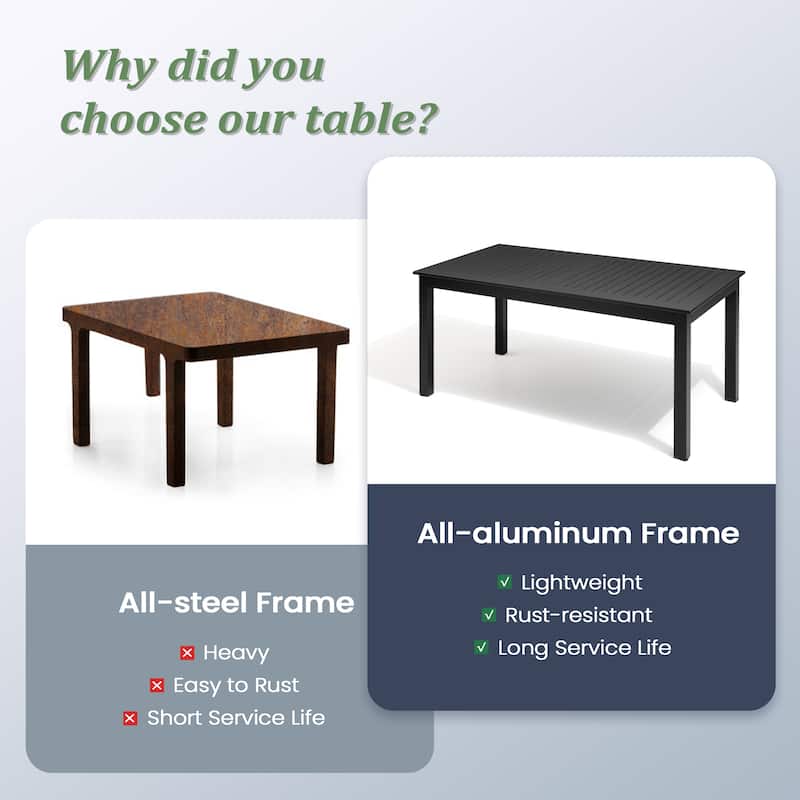 9pc Outdoor Aluminum Rectangular Extendable Patio Dining Sets Table with Folding Chair