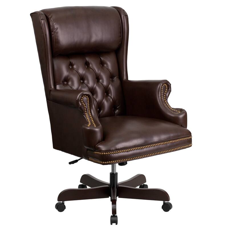 High Back Traditional Tufted LeatherSoft Executive Swivel Ergonomic Office Chair - Brown
