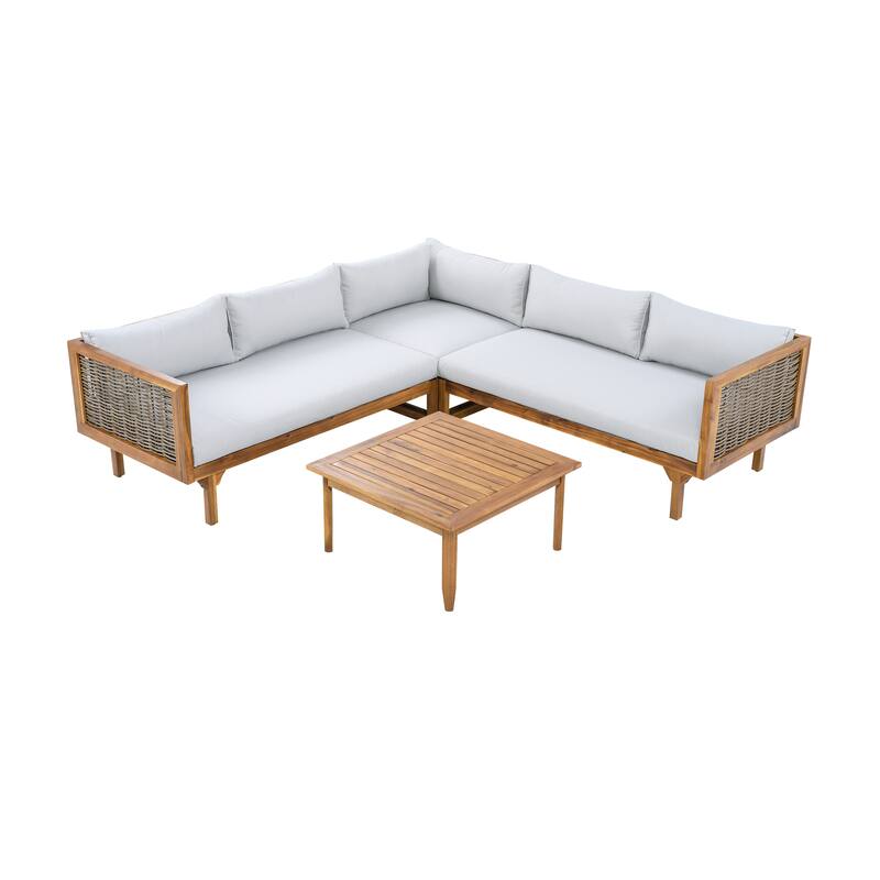 Outdoor Sectional Sofa Set with Waterproof Cushions Acacia Wood Frame