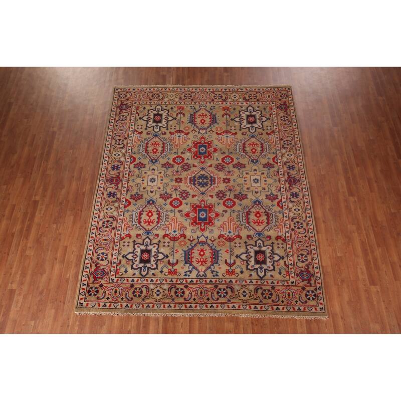 All-Over Brown Oushak Oriental Area Rug Hand-Knotted Wool Carpet - 7'11"x 9'10"