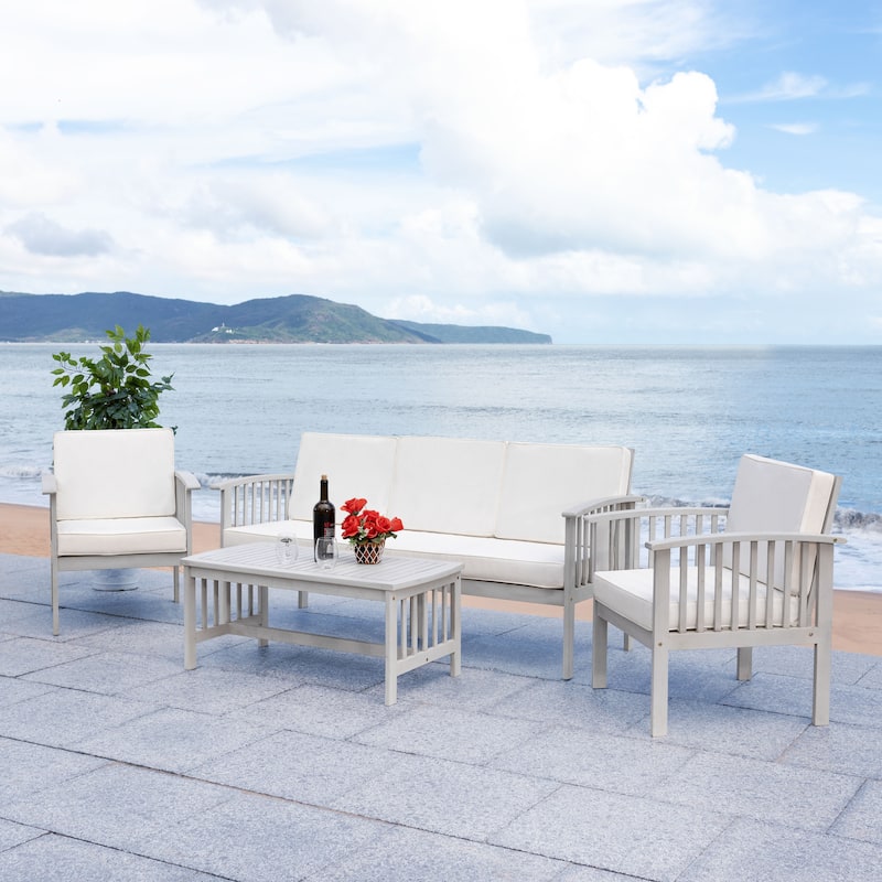 SAFAVIEH Outdoor Galilea 5-Piece Living Set - 27W x 33D x 69H - Grey / Beige