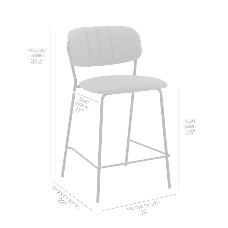 Carlo 26" Counter Stool, Gray Faux Leather and Black Metal