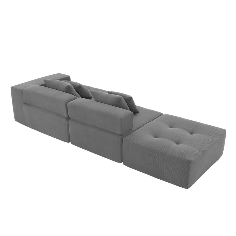 105.5" Corduroy L-Shaped Modular Sectional Sofa with Wide and Deep Seat, Tufted Design, and No Assembly Required
