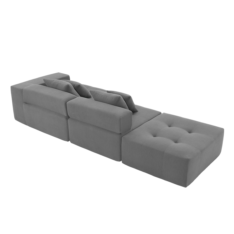 105.5'' Modular L-Shaped 3 Seater Sectional Sofa with Corduroy Upholstery, Tufted Design and 4 Pillows, No Assembly Needed