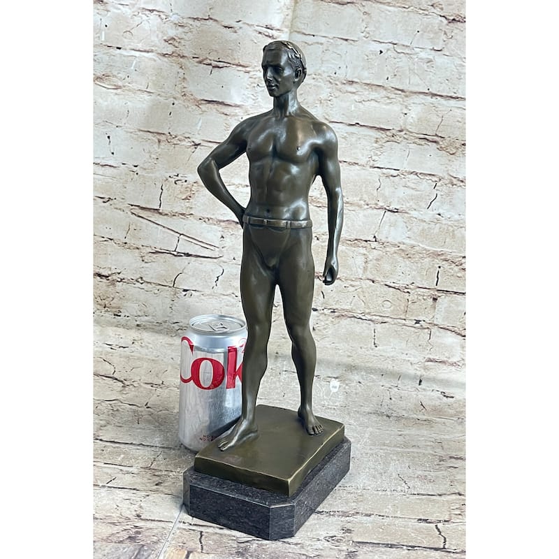 Muscular Male Figure In Loin Cloth Bronze Statue Sculpture Decor On Marble Base