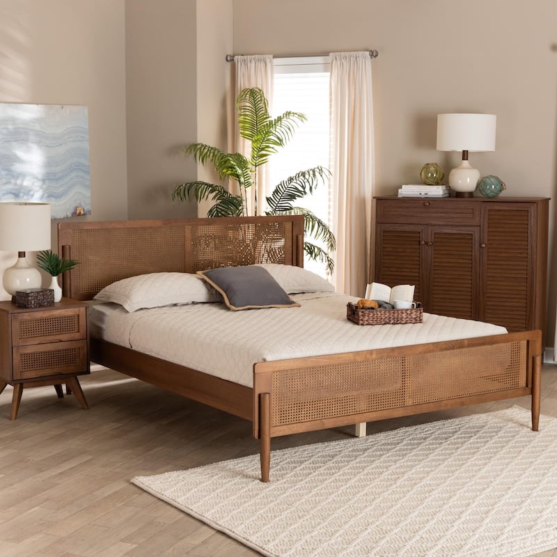 Gardwin Mid-Century Modern Ash Walnut Finished Wood Platform Bed