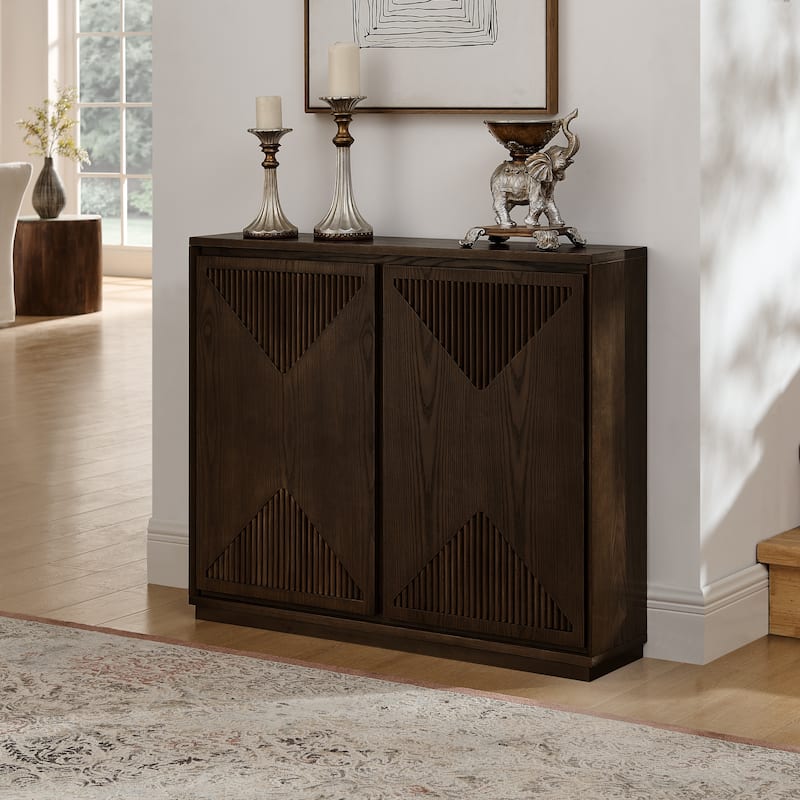 Mid-Century Small Storage Cabinet, Narrow Buffet Sideboard with Doors & Shelves Wood Credenza for Entryway, Hallway, Kitchen - Brown