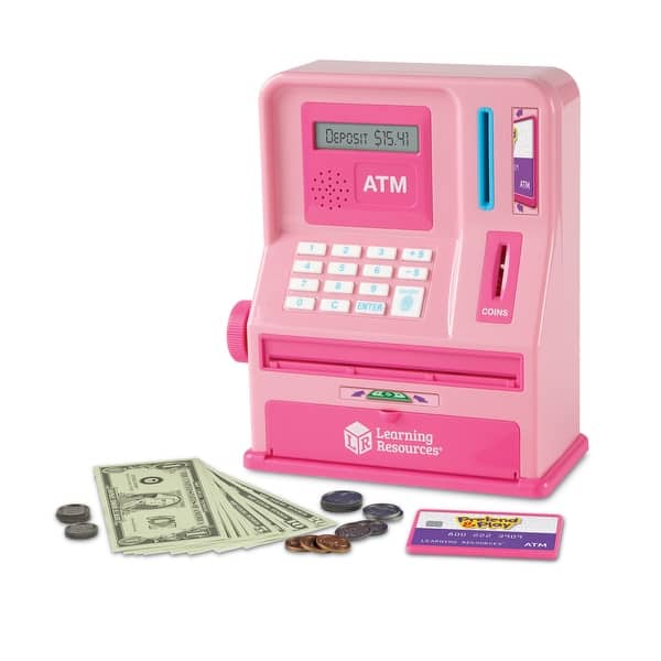 slide 2 of 4, Learning Resources Pretend and Play Teaching ATM Bank - Pink Pink - Kids