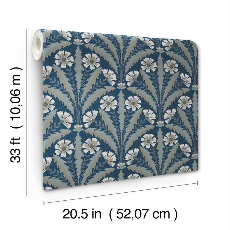 Chesapeake Tap Root Dark Blue Floral Damask Wallpaper