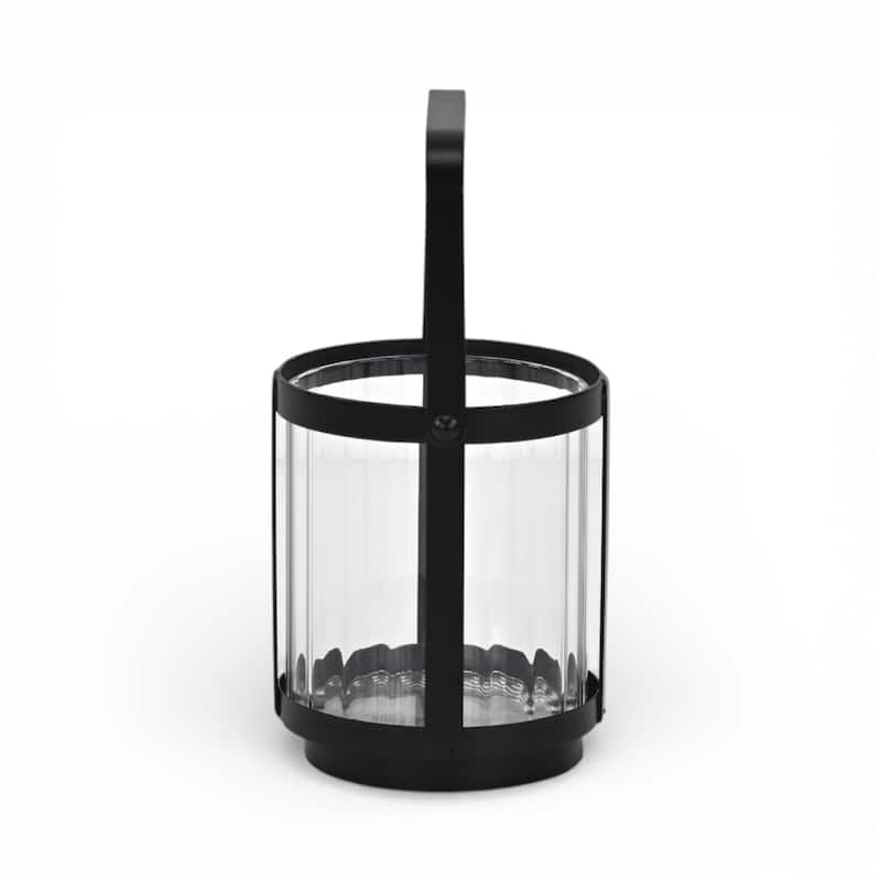 Vortial Fluted Glass Candle Lantern with Black Metal Frame