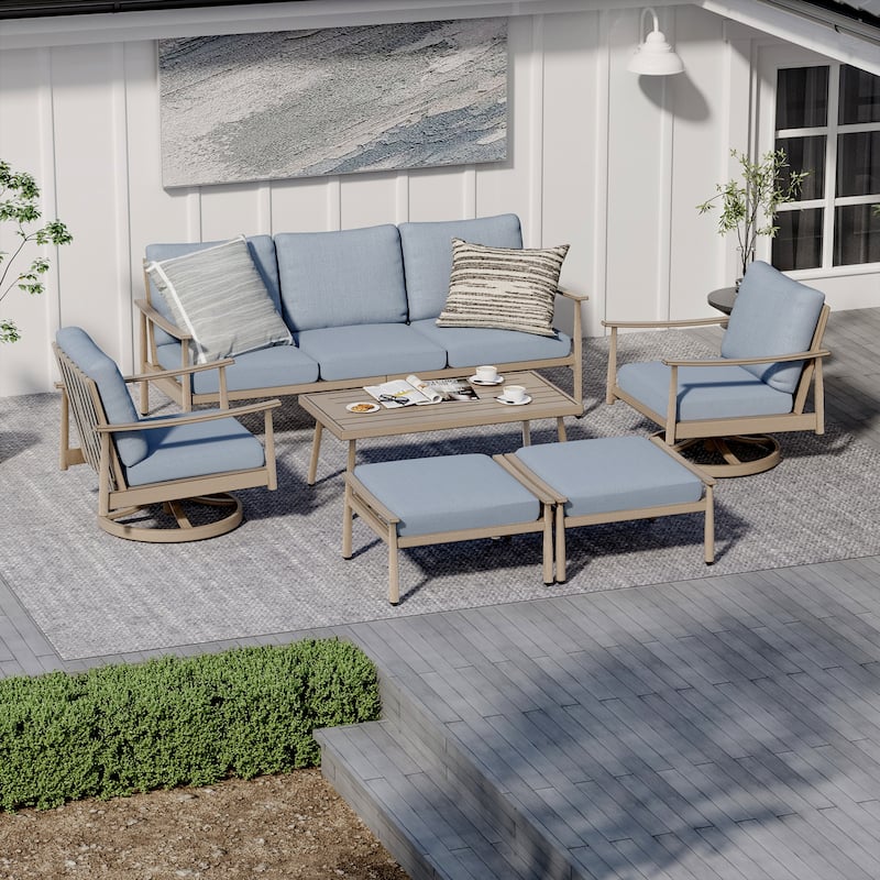 6-Person Aluminum Patio Conversation Set with 2 Swivel Chairs, 3-Seat Outdoor Couch and Coffee Table