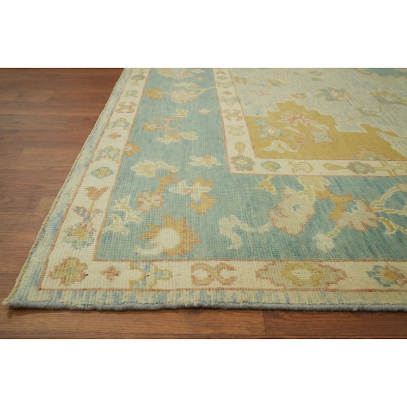 Vegetable Dye Wool Oushak Turkish Area Rug, Medallion Geometric Carpet - 9' 8'' X 8' 1''