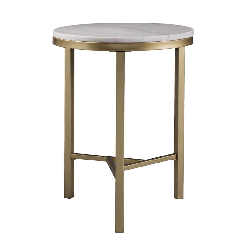 24" Champagne Marble Look Iron Round End Table for Living Room - 18" x 18" x 24"