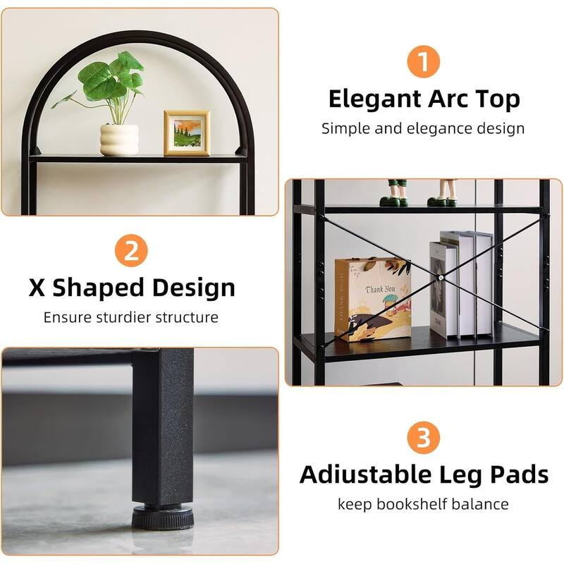 5-Tier Modern Storage Arched Display Rack, Bookshelf for Bedroom, Living Room - N/A