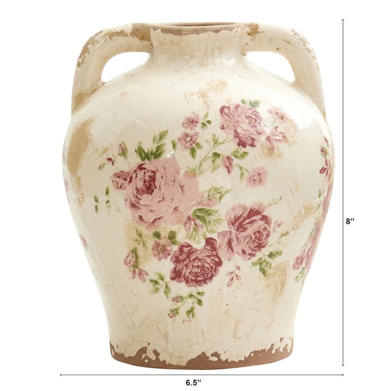 8" Tuscan Ceramic Floral Print Vase