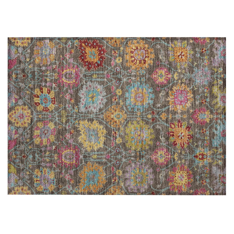 Machine Washable Indoor/ Outdoor Traditional Kashan Chantille Rug