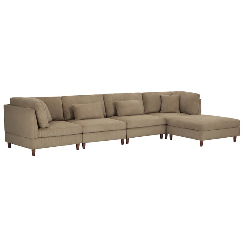 5-Piece Modern Comfy Corduroy Modular Sectional Sofa with Ottoman